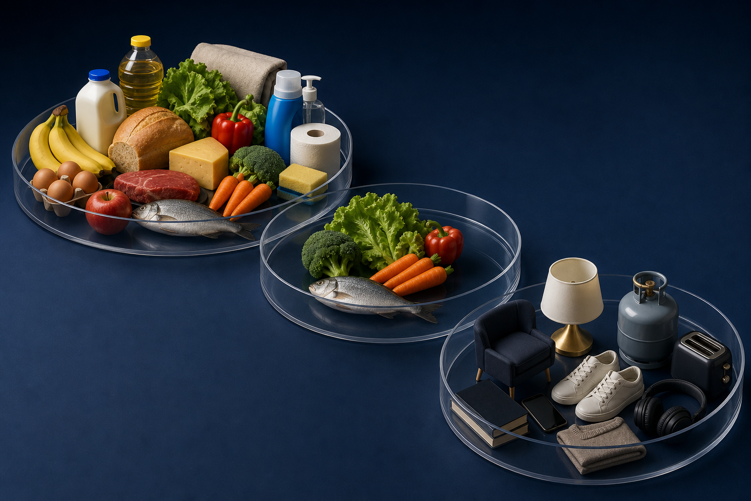 総合、生鮮食品除く、生鮮食品とエネルギー除くを三つの観測トレーに分けた図解
